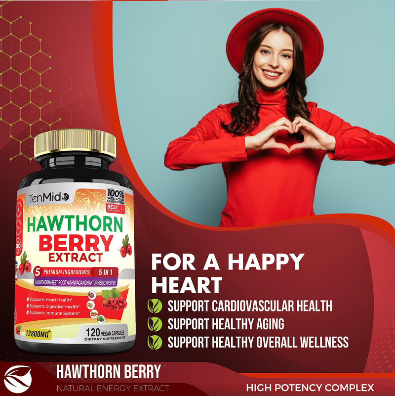 [Australia] - Hawthorn Berry Supplement Extract Capsules 12800mg - 120 Vegan Capsules for 4 Months - Combined Beet Root, Ashwagandha, Turmeric Curcumin & Black Pepper - Supports Heart Health & Energy Production 