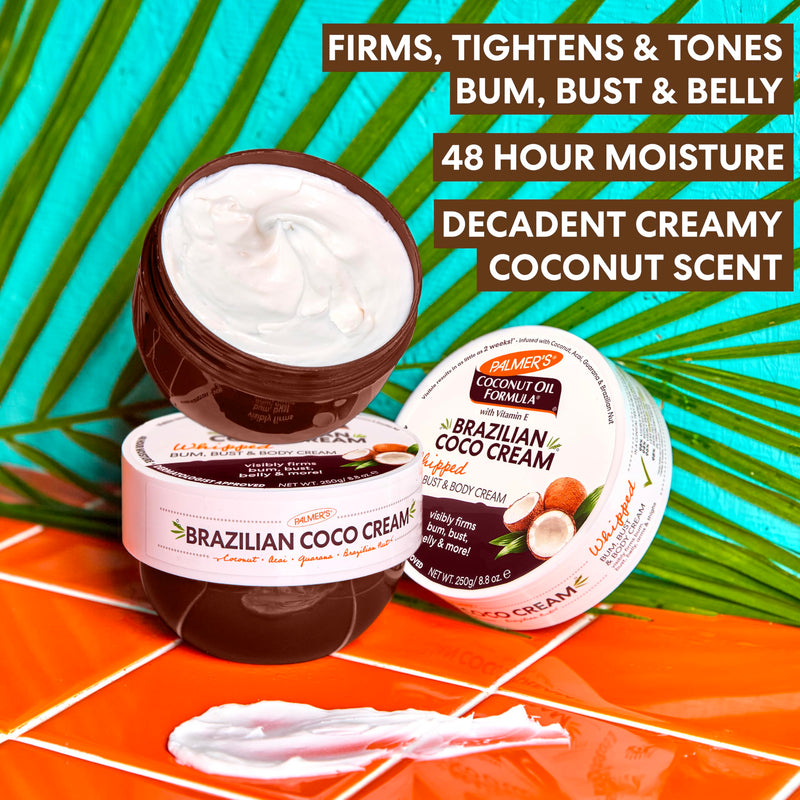 Palmer's Coconut Oil Formula Brazilian Coco Firming Skin Care Duo, Whipped Body Butter (8.8 Oz) + Body Oil (6.5 Fl Oz) Helps with Skin Tightening & Firming of Bum, Bust & Belly, Provides 48Hr Moisture