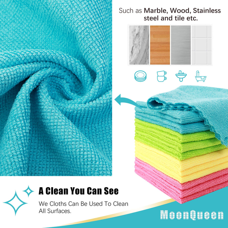 [Australia] - MOONQUEEN 12 Pack Microfiber Cleaning Cloth - Reusable Cleaning Rag, Fast Drying Cleaning Towels,12"X12", Green/Blue/Yellow/Pink 
