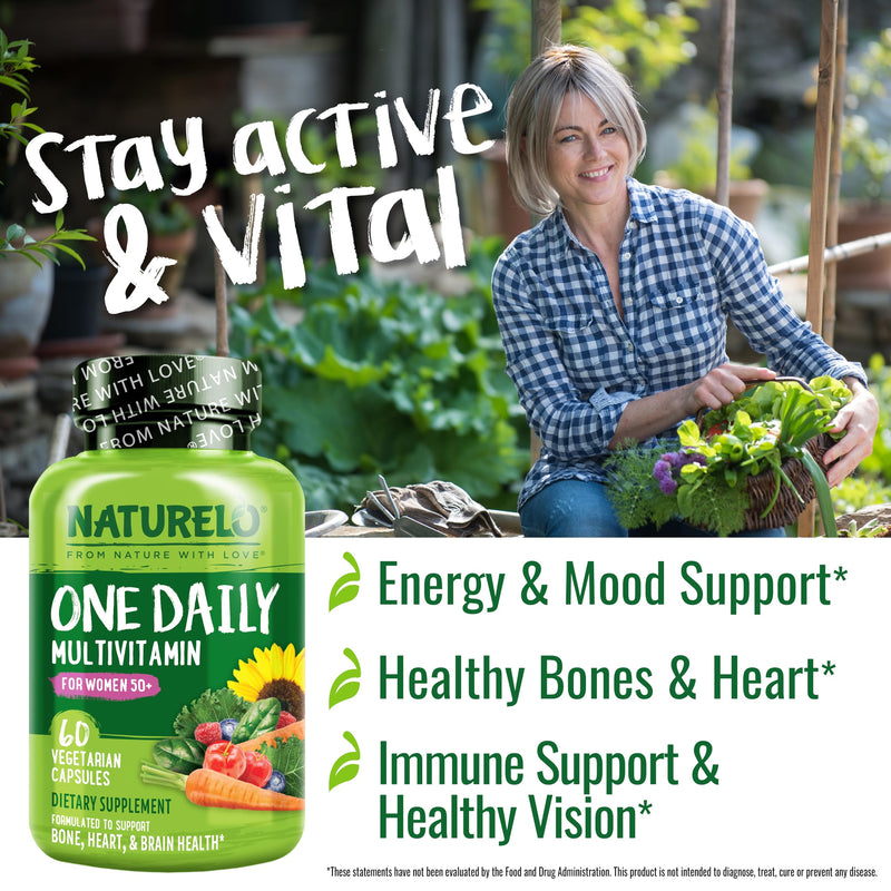 NATURELO One Daily Multivitamin for Men 50+, 60 Capsules and One Daily Multivitamin for Women 50+ (Iron Free), 60 Capsules Bundle - 2 Month Supply