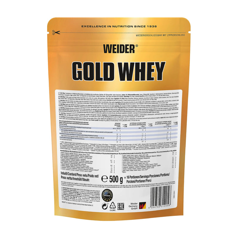 Weider Gold Whey Protein, Vanilla, Natural High-Quality Protein Source, 24g of Protein Per Serving, 500g