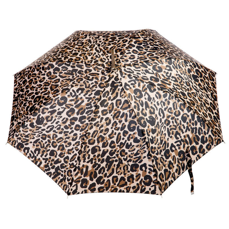 Totes Unisex Auto Open J-Handle Stick ECO Umbrella One Size Tonal Tan Leopard