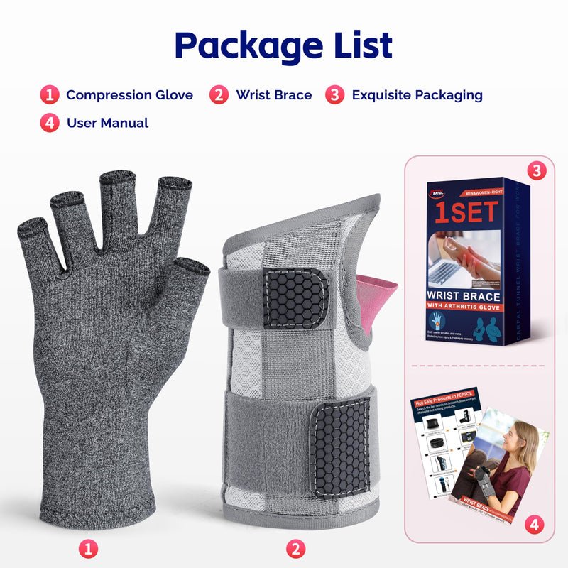 [Australia] - FEATOL Arthritis Glove for Women for Pain with Carpal Tunnel Wrist Brace Set - Fingerless Hand Compression Gloves - Daytime Wrist Support for Rheumatoid Arthritis, Work, Typing - Left Hand, Medium Left Hand-Gray 