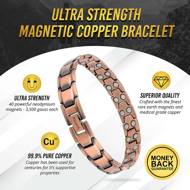 [Australia] - MagnetRX® Pure Copper Bracelet for Men – Effective Ultra Strength Magnetic Copper Bracelets – Adjustable Bracelet Length with Included Sizing Tool (Leo Style) Leo Style 
