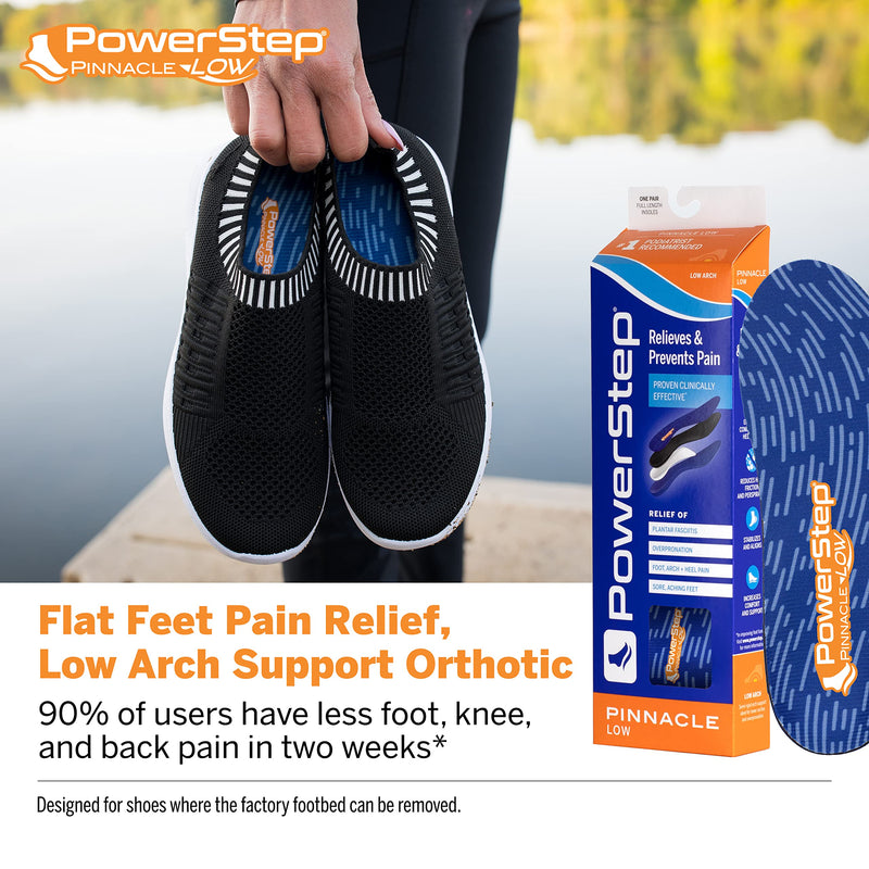 [Australia] - PowerStep Pinnacle Low Insoles, Supports Flat Feet, Plantar Fasciitis Relief, Overpronation, Arch Support, Heel Pain, All Day Comfort for Men and Women, Made in The USA Blue/Orange Men's 12-13 