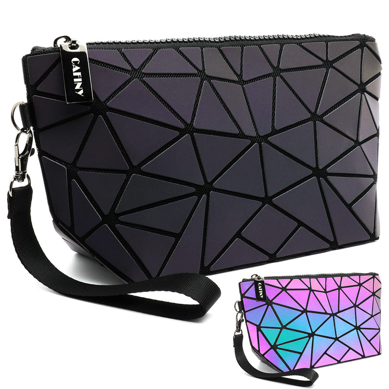 Geometric Purse for Women,Geometric Luminous Crossbody Bags (Large) and Holographic Clutch Set-3a