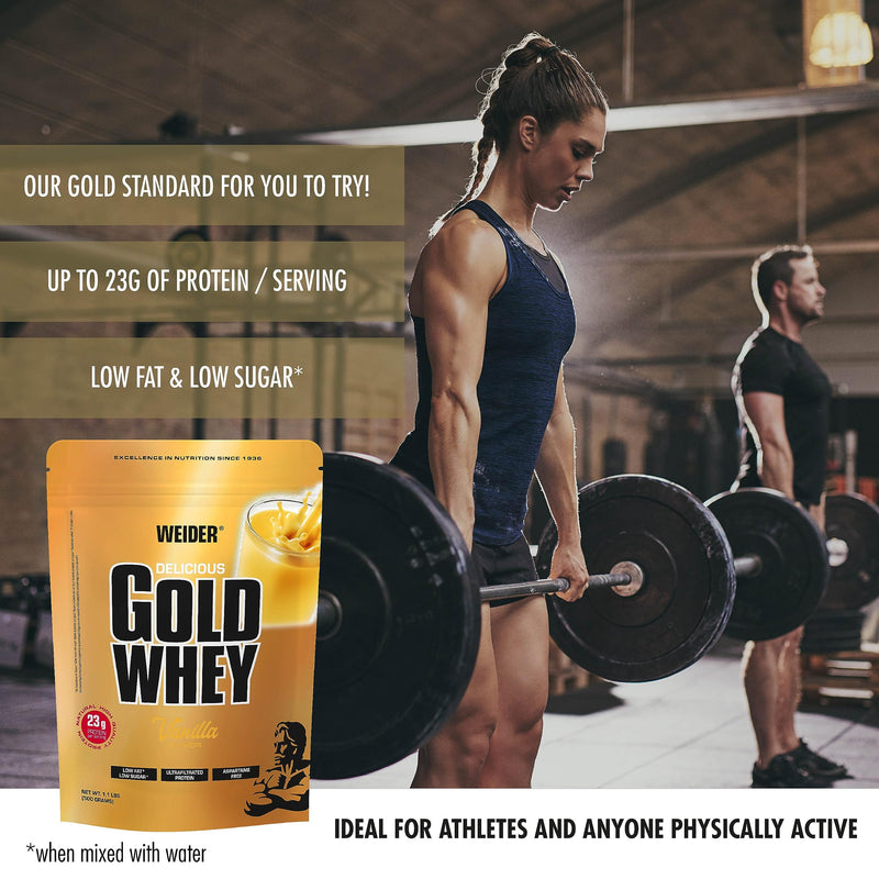 Weider Gold Whey Protein, Vanilla, Natural High-Quality Protein Source, 24g of Protein Per Serving, 500g