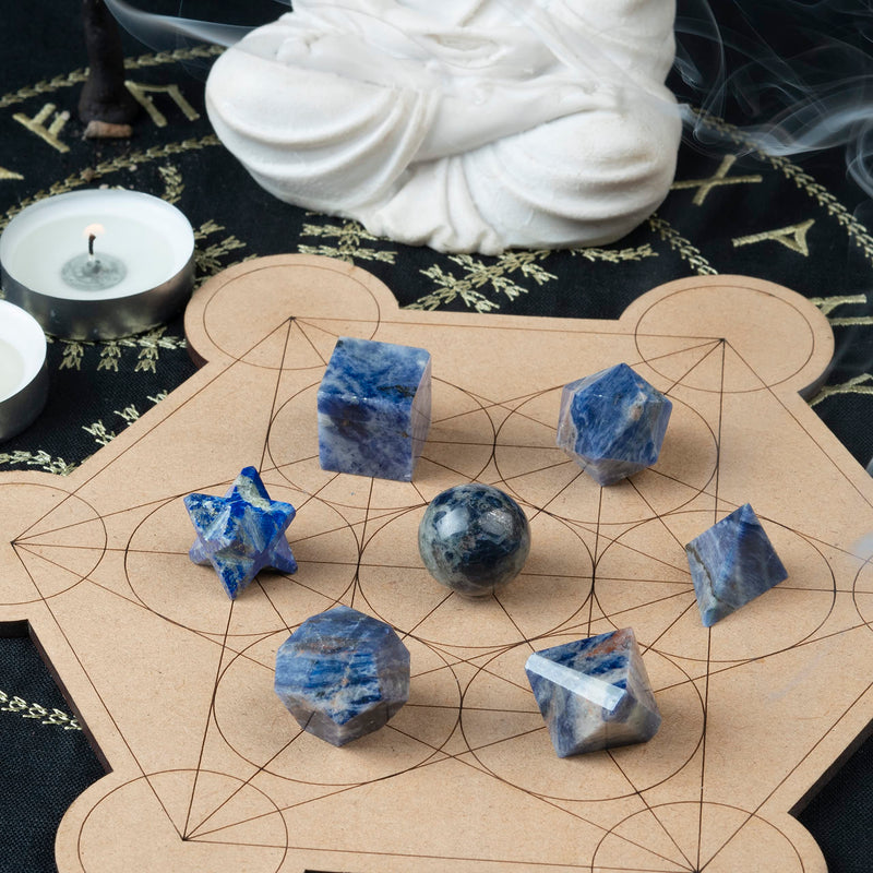Crocon Sodalite 7Pcs Platonic Solids Crystal Geometry Set, Platonic Solids Sacred Geometric Stones for Meditation Reiki Balancing Healing Chakra Stone Cleansing Spiritual Good Luck (15-20 mm) | Geometric Stones for Meditation Reiki Balancing Healing Cr...