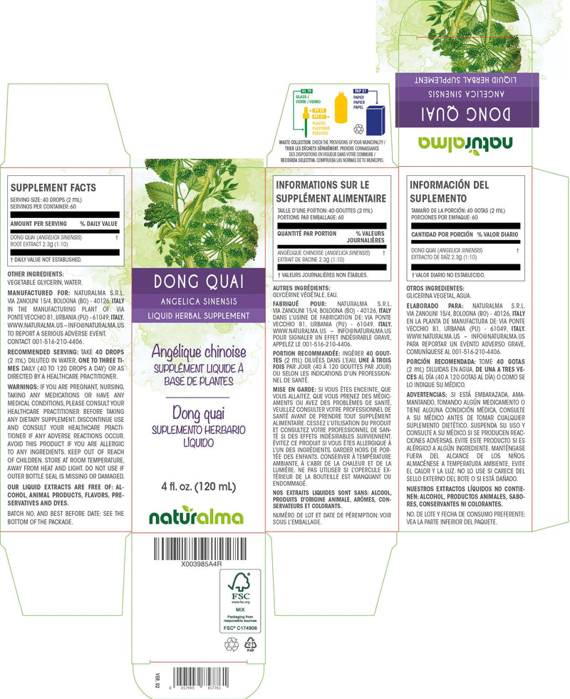 [Australia] - Naturalma Dong quai or Female ginseng (Angelica sinensis) root Alcohol-free Tincture - 4 fl oz Liquid extract in drops - Herbal supplement - Vegan 4 Fl Oz (Pack of 1) 
