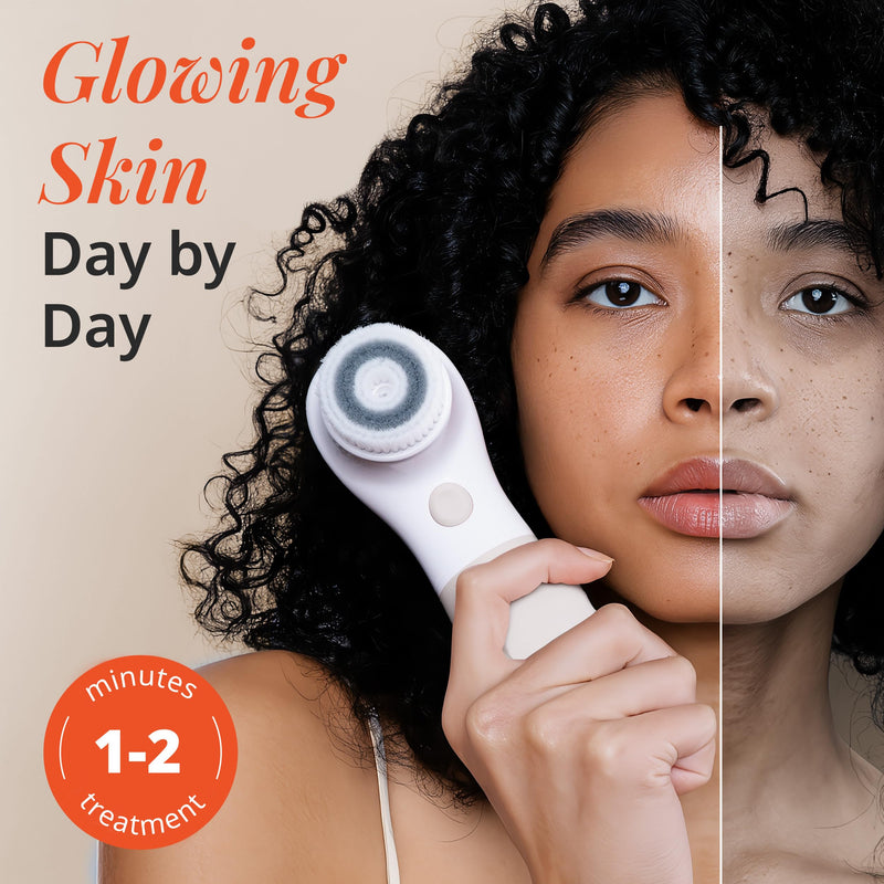[Australia] - Raedia Handheld Facial Cleansing Brush with 4 Interchangeable Brush Heads by Vanity Planet - Lightweight Daily Cleansing Brush for Glowing Skin - Water Resistant Face Exfoliator - Warm Grey Warm Gray 4 Piece Set 