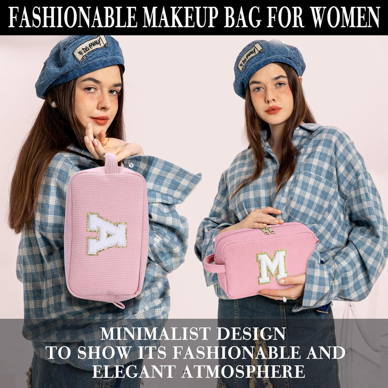 YOOLIFE 3 Pcs Initial Jute Tote Bag & 2 Pcs Initial Makeup Bag Personalized Gifts for Women Teen Girls