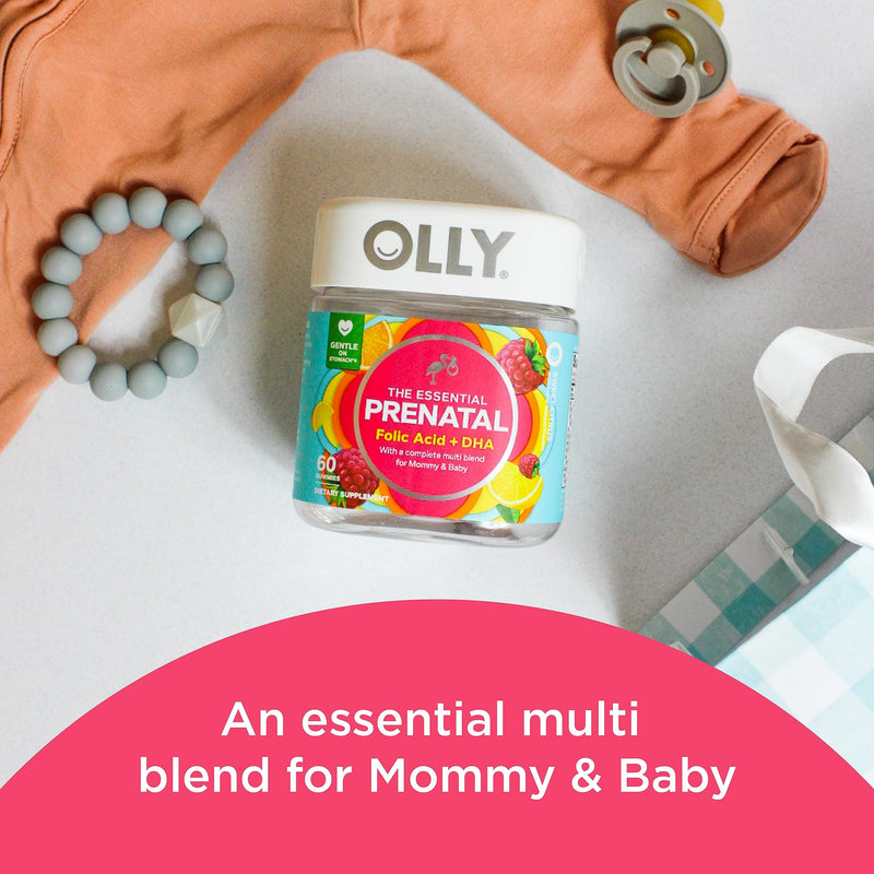 OLLY The Essential Prenatal Gummy Multivitamin, 30 Day Supply (Gummies), Sweet, Folic Acid & Men's Multivitamin Gummy, Overall Health and Immune Support, Vitamins A, C, D, E, B