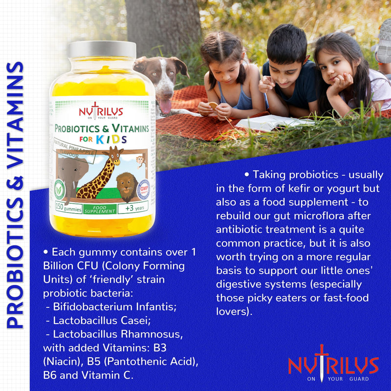 Probiotics & Vitamins for Kids and Adults Natural Pineapple Gummies - Large Pack - Active Blend - Vitamin B3, B5, B6, C (150 Gummies) 150 count (Pack of 1)