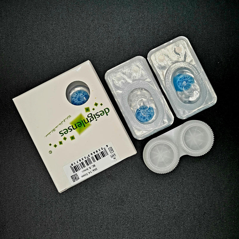 [Australia] - DESIGNLENSES, Luminous Halloween The Purge Costume Contact Lenses Blue, 1 Pair (2 Pieces), Soft UV Neon Color Lenses "Sparkle" (Sparkle Blue, 14.00, 0.00) 0.0 2 Pieces (Pack of 1) 