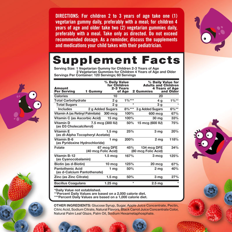 Nature's Truth Kids Multivitamin Gummies with Probiotics | 120 Count | Berry Punch Flavor | Vegetarian, Non-GMO & Gluten Free Supplement