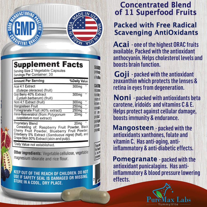 [Australia] - Super Antioxidant Fruit Superfood Complex - Powerful Antioxidant Superfruits, Acai, Goji, Noni, Mangosteen, Pomegranate, Elderberry, Resveratrol, Immune Support, Skin Care - 60 Capsules 