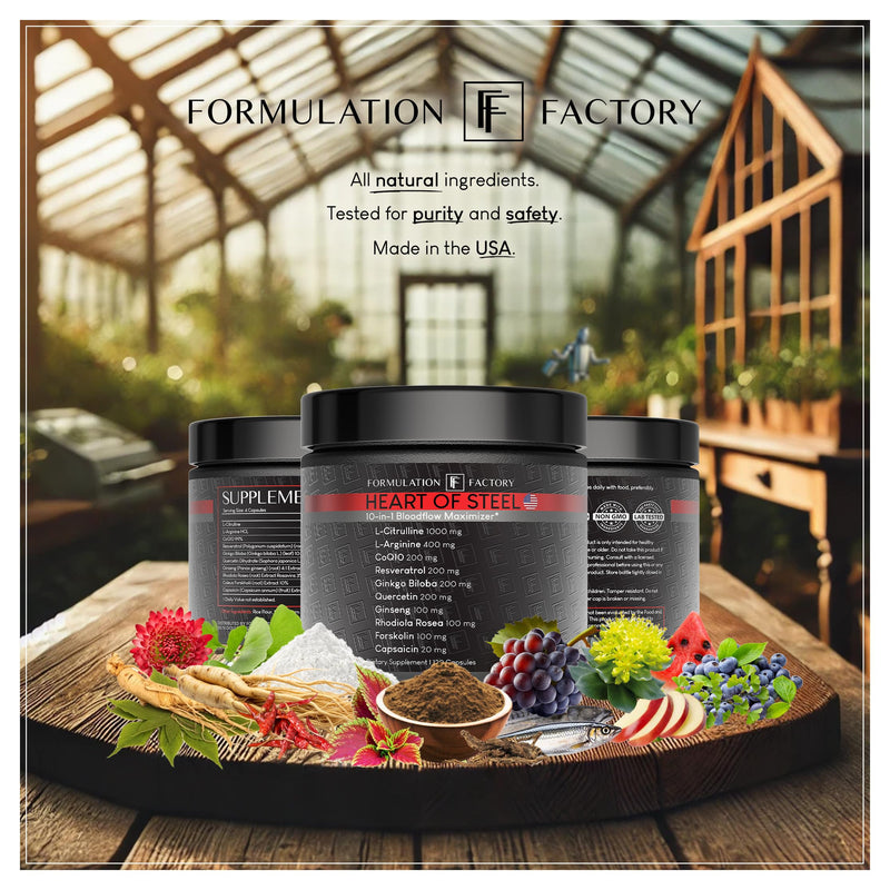 [Australia] - Heart of Steel: 10-in-1 Metabolic Maximizer Nitric Oxide Supplement, Blood Pressure Support, L Arginine, L Citrulline Natural Pre-Workout: Energy Management 120 Count 120 Count (Pack of 1) 