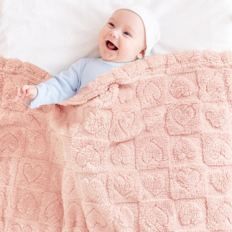 Fleece Baby Blanket Heart Checkered Blanket, Ultra Soft Cozy Baby Blankets for Girls Boys, Fluffy Infant Toddler Newborn Receiving Blankets for Crib Stroller 30”×40” (Light Pink) Light Pink 30"x40"