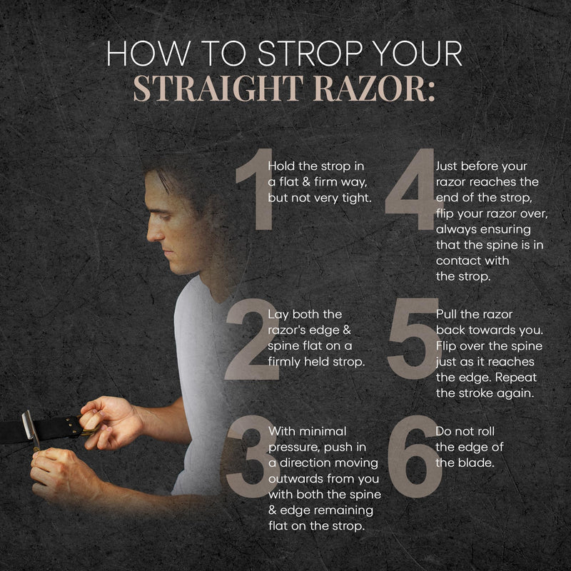 Shaving Leather Strop - Straight Razor Strop, Razor Strop With Elegant Black Leather, Riveted Brass Anchor Hooks, Blue Linen Stropping Belt For Cleaning, Knife Sharpening Strop, Keeps Your Blade Sharp