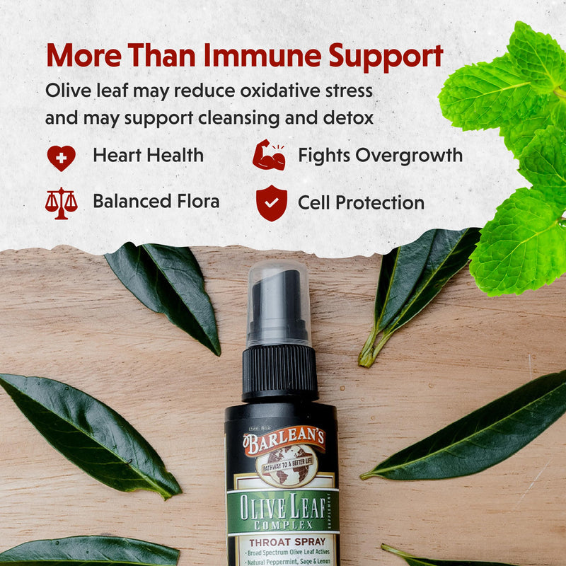 [Australia] - Barlean's Olive Leaf Complex Throat Spray with Peppermint, Lemon, & Sage for Itchy Throat Relief, Immune Support Supplement for Seasonal Wellness, Liquid Blended Extract, 1.5 oz Olive Leaf Throat Spray - 1.5 oz 