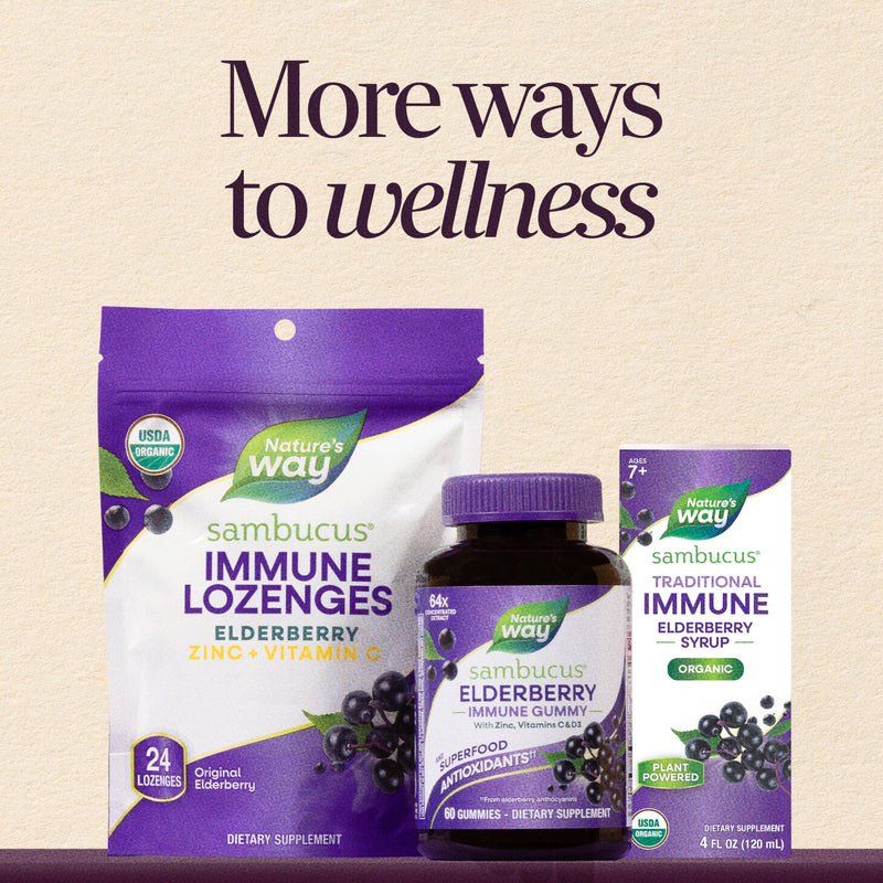Nature's Way Sambucus Immune Lozenges, Elderberry Flavored, No Zinc, 24 ct | Elderberry Lozenges for On-the-Go Use with Vitamin C & Black Elderberry Extract, Vegan & Gluten-Free Immune Support* 30 Count (Pack of 1)