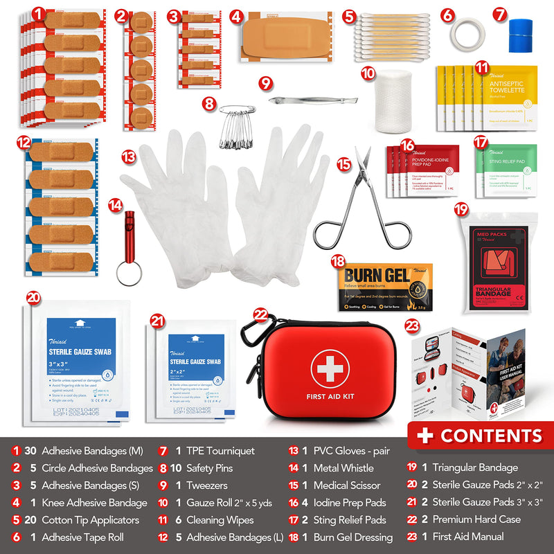 [Australia] - Mini First Aid Kit, 100 Pieces Water-Resistant Hard Shell Small Case - Perfect for Travel, Outdoor, Home, Office, Camping, Hiking, Car (Red) Red 