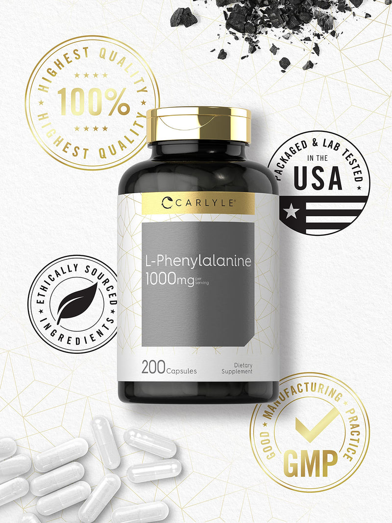 Carlyle L-Phenylalanine 1000mg | 200 Capsules | Amino Acid Supplement | Non-GMO & Gluten Free Supplement