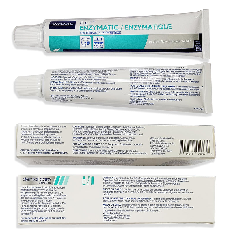 [Australia] - Healthy Surplus Silicone Finger Brush Twin Pack | 1 Virbac CET Enzymatic Poultry Toothpaste 2.5 oz/70 g | Fresh Breath, Plaque & Tartar Control | Dog Tooth Brushing Kit Oral Care for Pets 