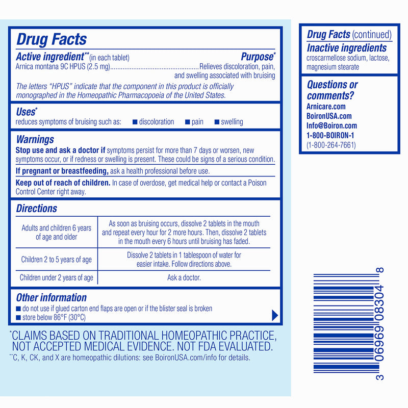 [Australia] - Boiron Arnicare Bruise for Relief of Pain or Swelling from Injuries, and Discoloration of Bruises - 60 Tablets Medication 