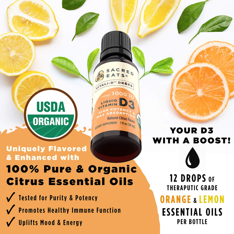 Organic Liquid Vitamin D Drops for Kids & Adults, Sugar Free. Easy to Use 1,000 IU/Drop in Coconut MCT Oil. Lasts Months, Best for High Doses. Max Absorption VIT D3 Supplement. Great Taste (Citrus) 1000 IU per drop (Citrus)