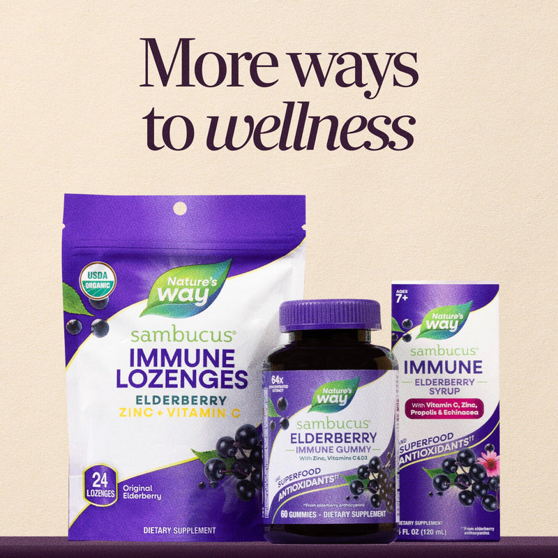 Nature's Way Sambucus Elderberry Gummies for Immune Support* Ages 4+, 60 ct | Immune Gummy with Black Elderberry Extract, Vitamin C, D3, Zinc, and Superfood Antioxidants*, Adults & Kids Ages 4+ 60 Count (Pack of 1)