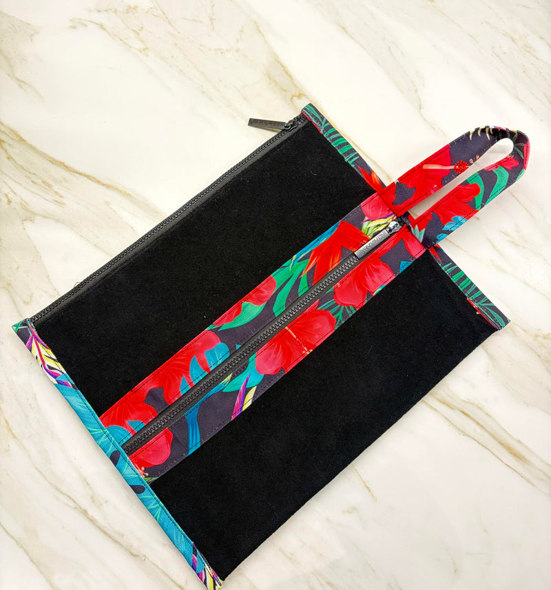 Zip-Front Terry Essentials Tote, Travel Organizer Carryall for Makeup, Toiletries & Accessories, Top Handle Zipper Bag Flor Maga Black Flor Maga