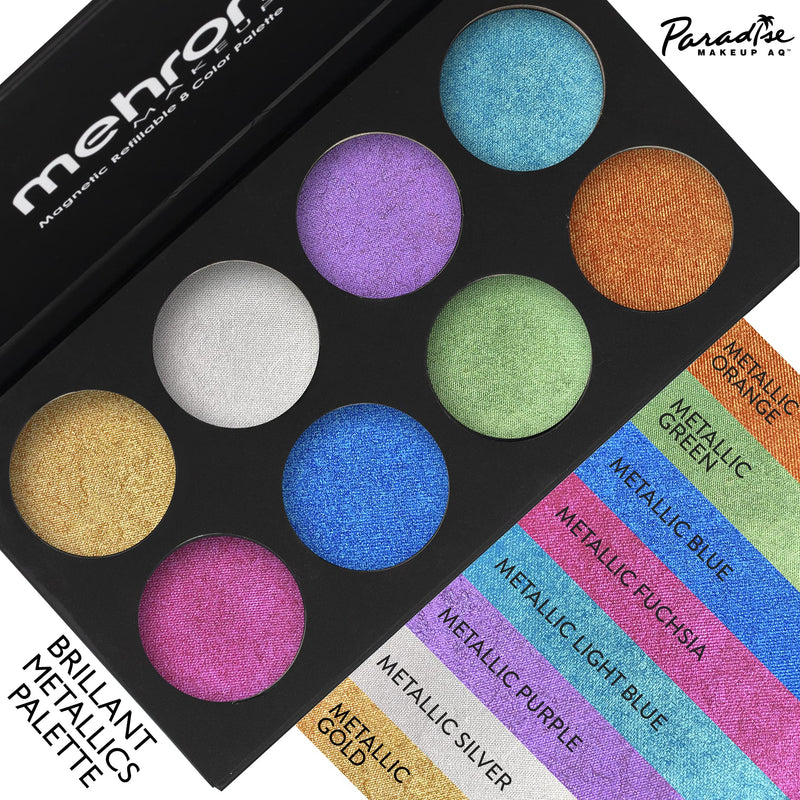 [Australia] - Mehron Makeup Paradise Makeup FX 8 Color Metallic Palette | Magnetic Refillable Face & Body Paint Palette | Professional Water Activated Paint for Costumes, SFX, Halloween, & Cosplay 