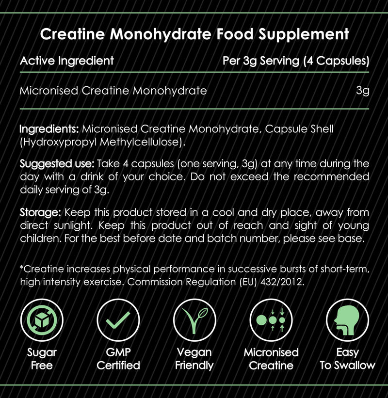Gym Guru® Creatine Monohydrate Capsules, 240 Tablets, 3000mg, UK Made | Micronized Creatine Tablets, Pure Creatine Capsules, Vegan Creatine for Women and Men, 60 Servings, Strength and Performance