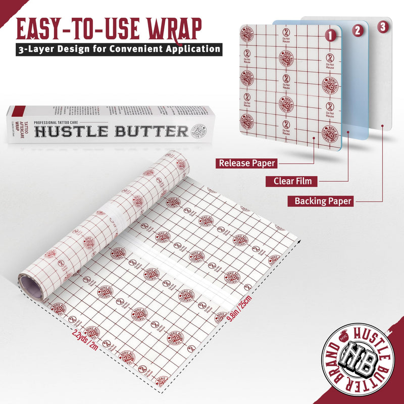 [Australia] - Hustle Butter Second Skin Tattoo Wrap - 9.8 Inches x 2.2 Yards - Transparent Adhesive Roll - Easy Removal, Mess-Free Body Art Wrap - Breathable & Latex-Free - for Medium Tattoo Aftercare Medium Roll (9.8 in x 2.2 yd) 