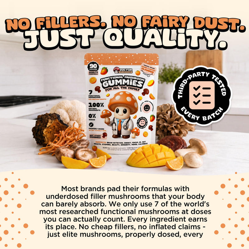 Mushroom Gummies for Adults | Multi Functional Blend with Lion’s Mane & Cordyceps | Focus, Energy & Immune Balance Support | Vegan & Sugar Free | 90 Gummies (Mango and Orange) Mango and Orange