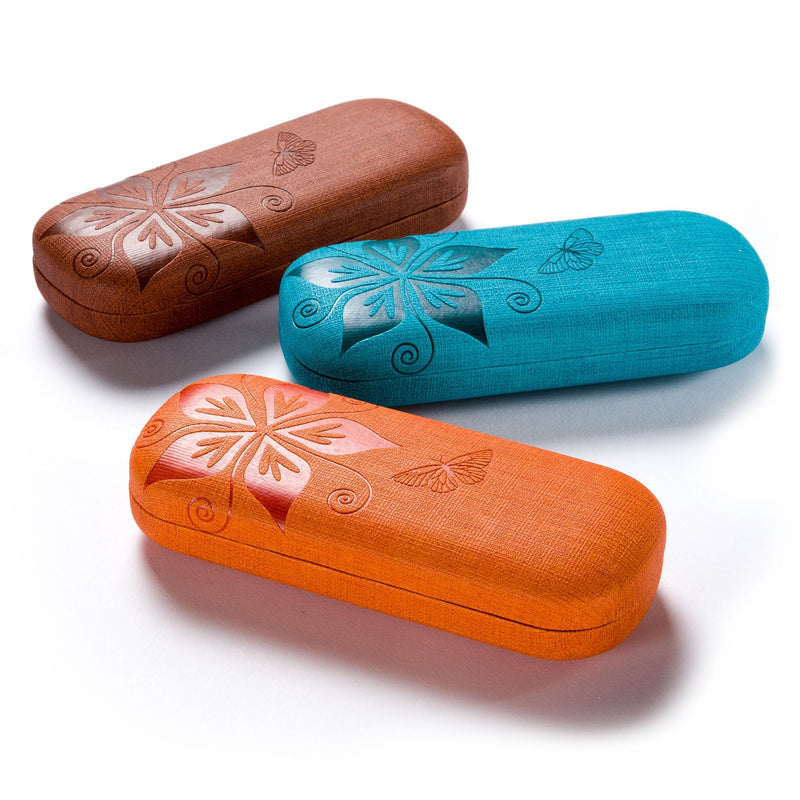 [Australia] - FEFI Hardcase glasses case Nature - embossed flower design orange 