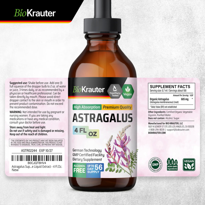 [Australia] - Astragalus Tincture - Organic Astragalus Root Extract for Immune Support - Alcohol and Sugar Free - High Absorption - Vegan Astragalus Extract Drops 4 Fl.Oz. 4 Fl Oz (Pack of 1) 