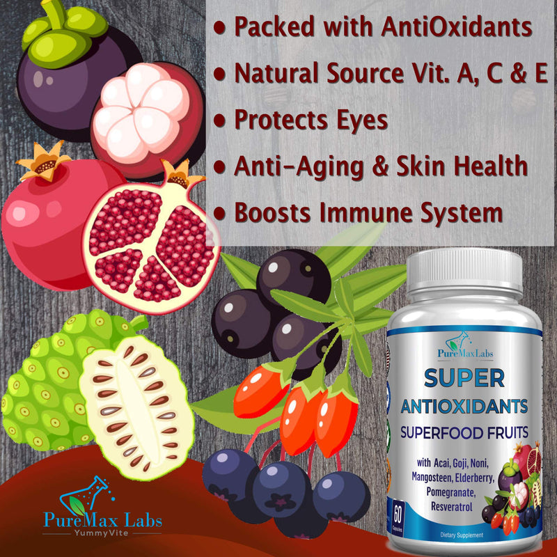 [Australia] - Super Antioxidant Fruit Superfood Complex - Powerful Antioxidant Superfruits, Acai, Goji, Noni, Mangosteen, Pomegranate, Elderberry, Resveratrol, Immune Support, Skin Care - 60 Capsules 