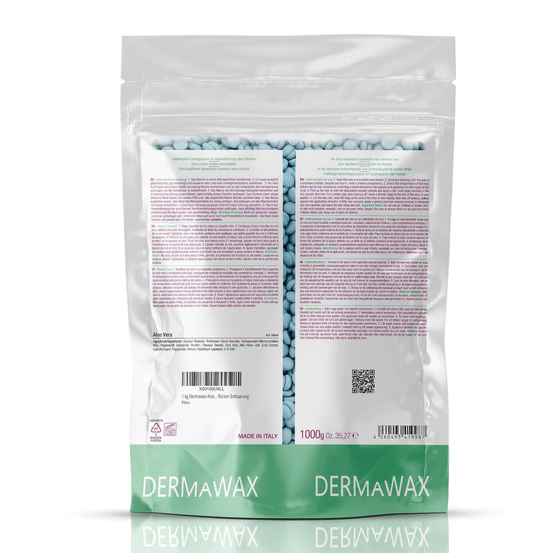 [Australia] - Dermawax 1 kg hot wax wax beads aloe vera for sensitive skin - hair removal without wax strips, gentle waxing for face, legs, bikini & body - made in Italy, professional quality (1 kg, aloe vera) 1 kg (pack of 1) 