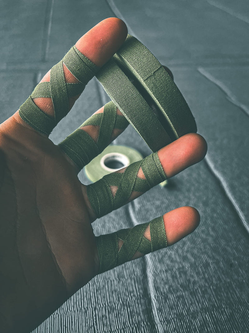 Bighorn Athletics Military Green & Black Finger Tape with Black Tin Canister | 0.3-in x 45-Ft, 8-Rolls | All-Purpose Protection & Support Tape for Jiu Jitsu, Climbing, Golf, Volleyball & More