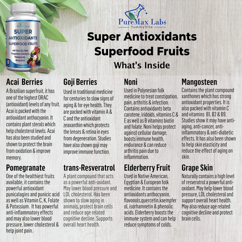 [Australia] - Super Antioxidant Fruit Superfood Complex - Powerful Antioxidant Superfruits, Acai, Goji, Noni, Mangosteen, Pomegranate, Elderberry, Resveratrol, Immune Support, Skin Care - 60 Capsules 