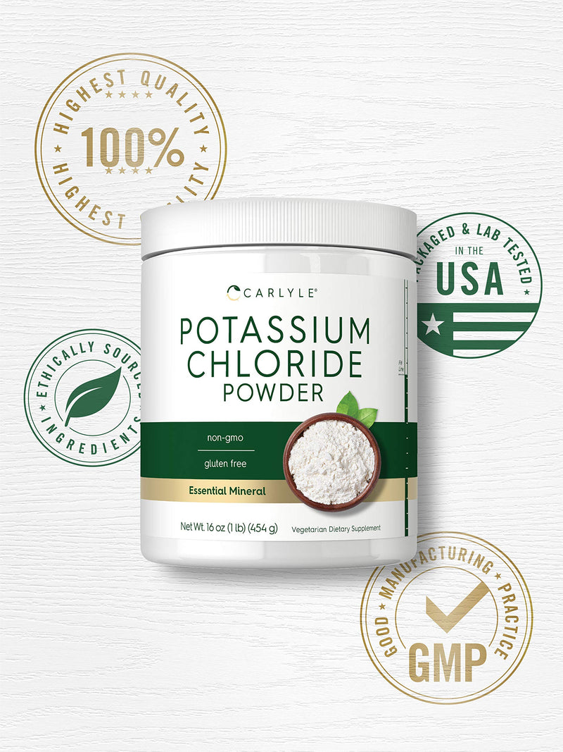 [Australia] - Carlyle Potassium Chloride Powder Supplement 16 oz | Food Grade | Salt Substitute | Vegan, Vegetarian, Non-GMO, Gluten Free 