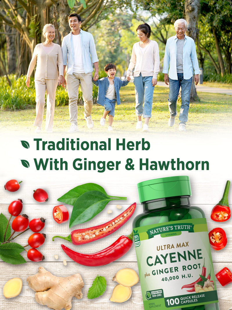 [Australia] - Nature's Truth Cayenne Pepper Capsules | 40,000 HU | 100 Count | with Ginger Root | Non-GMO & Gluten Free Supplement 