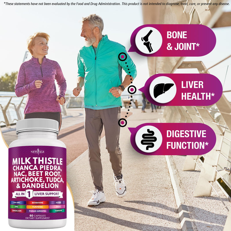 [Australia] - NEW AGE Milk Thistle NAC Chanca Piedra Beet Root Artichoke Dandelion Root Astragalus - Plus TUDCA & Ginger - 120 Count 120 Capsules (Pack of 2) 