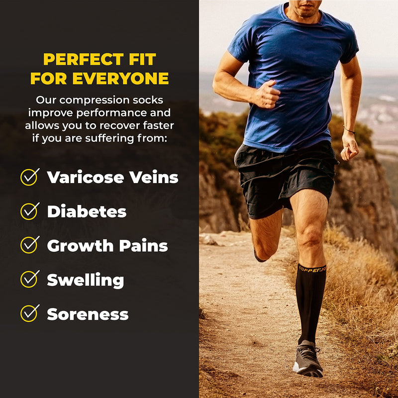 [Australia] - CopperJoint Wide Calf Copper Compression Socks for Women & Men - Diabetic Sock, Improves Circulation, Reduces Swelling & Pain - For Nurses, Running, & Everyday Use - Copper Infused Nylon (Large) Large Black 