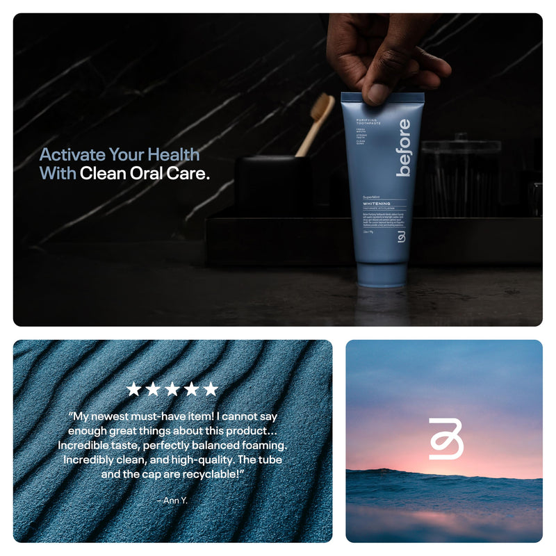 Before | Whitening Anti-Cavity Toothpaste | Vegan, Reduces Plaque for Gum Health, Balanced Foaming, Low Abrasion, Long Lasting Minty Fresh Breath, Plant-Based 3.5oz Tubes, Made in The USA — 2 Pack