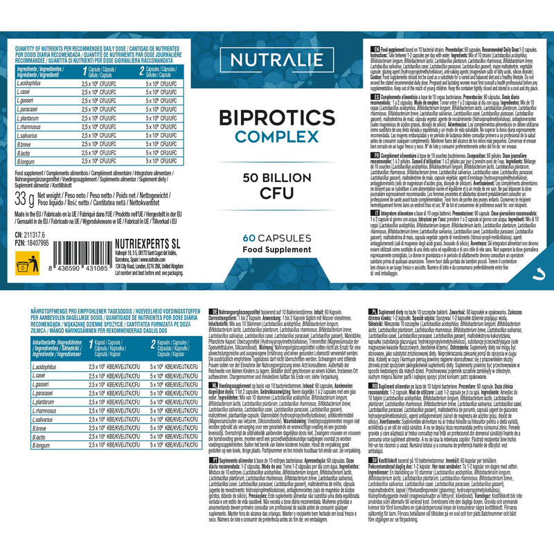 Biprotics Complex 60 Capsules 10 Strains - 50 Bilion UFC Bioavailable - 10 Strains - 60 Capsules Nutralie