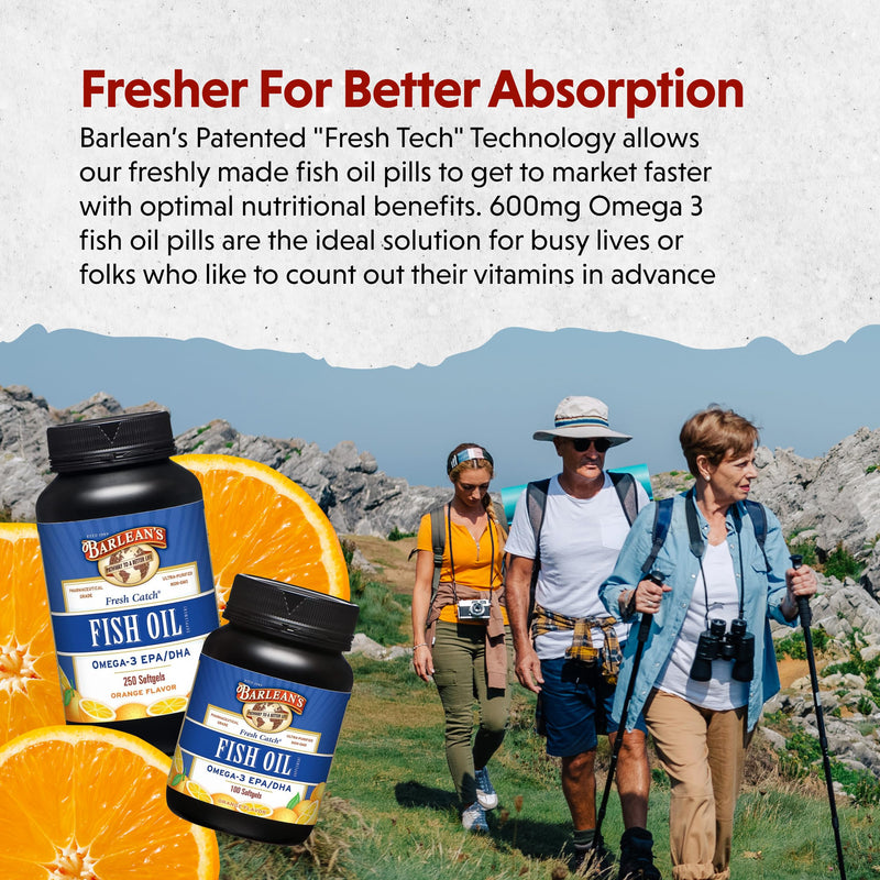 [Australia] - Barlean's Omega 3 Fish Oil Supplements, 600mg Fish Oil Pills with EPA & DHA, Softgels for Joint, Brain, & Heart Health, Orange Flavored, 250 Count Orange Flavor - 250 Softgels 