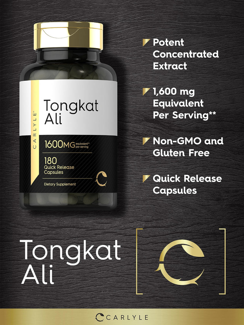 Carlyle Tongkat Ali | 180 Quick Release Capsules | 1,600mg | Non-GMO and Gluten Free Supplement